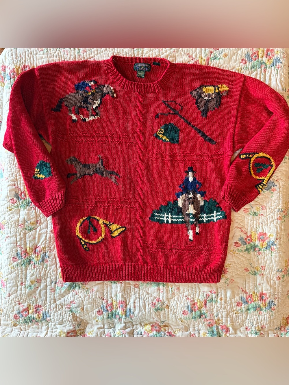 Vintage Charter Club by Jane Justin Equestrian Sweater - Hand-Knit - Horse - L
